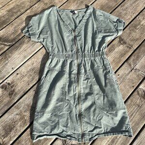 Universal Thread Women's‎ Zip Up Short Sleeve Dress Green Cotton Size XS